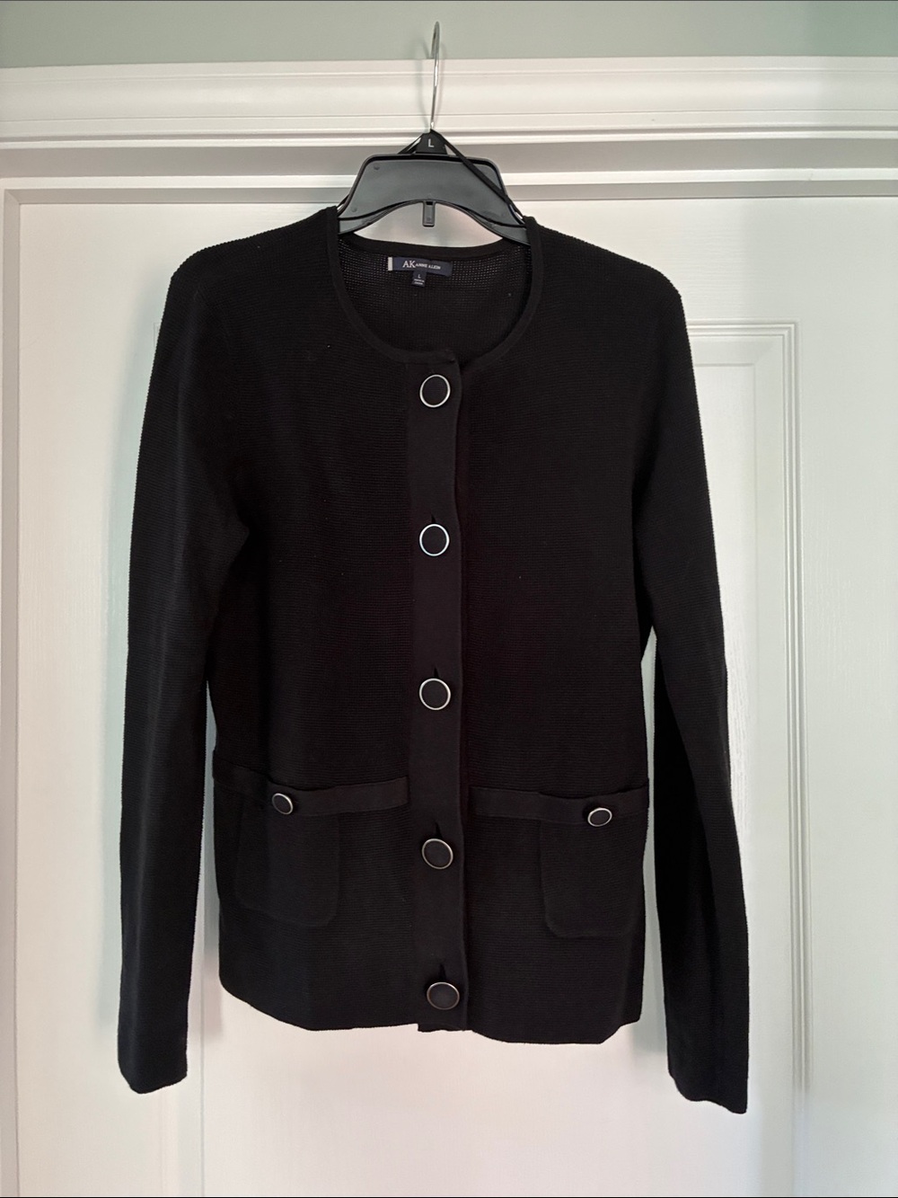 Anne Klein Black Button-Front Knit Cardigan